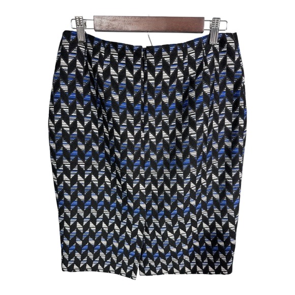 Kasper‎ Textured Chevron Pencil Skirt Black Blue White Geometric Print Women's 6 - Picture 1 of 6